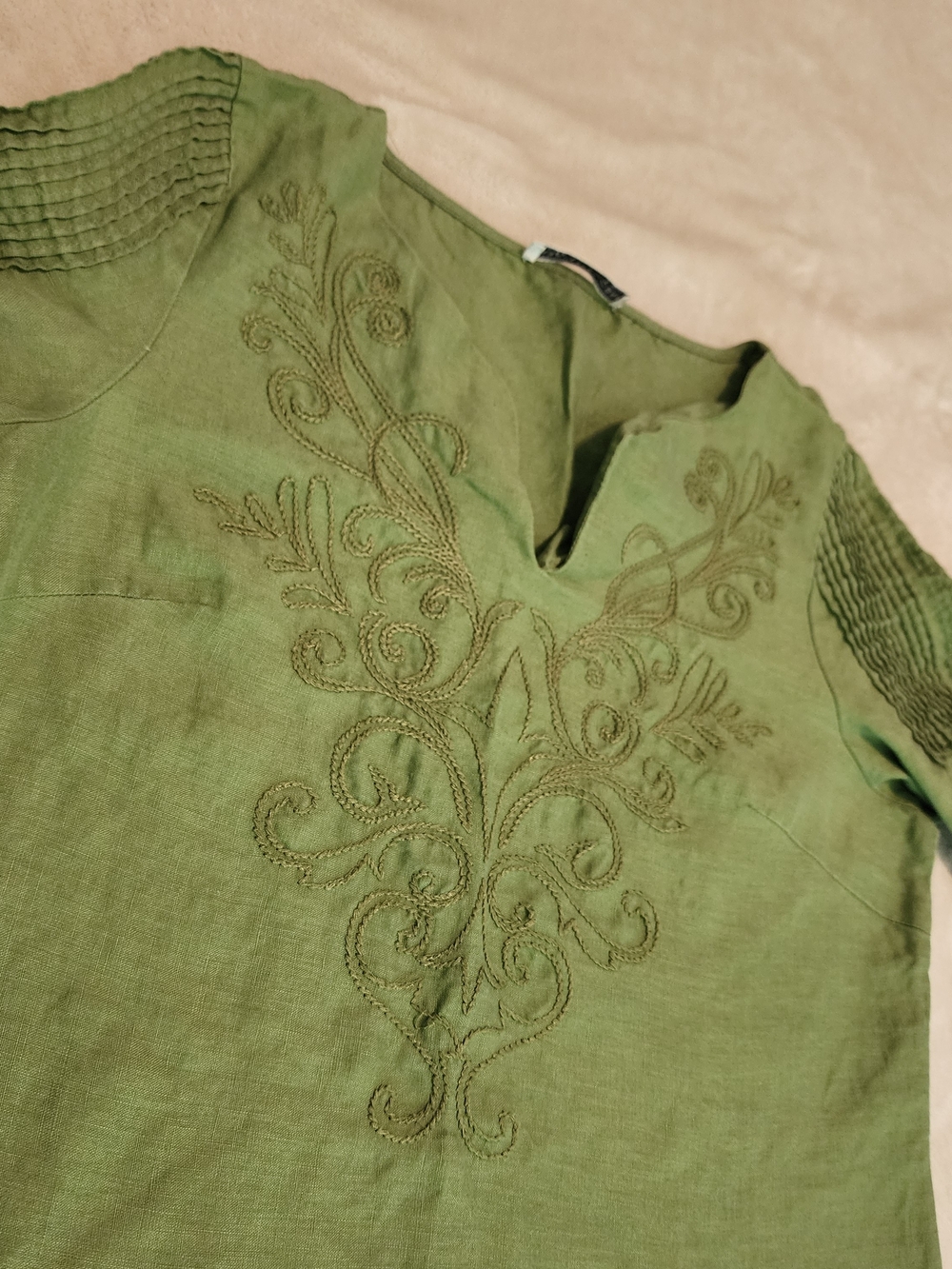 Sarah Spencer Green Cottagecore Embroidered V-Neck Tunic